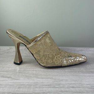 Never worn! Vintage Italian Claudio Merazzi leather lace heeled mules sz 6.5